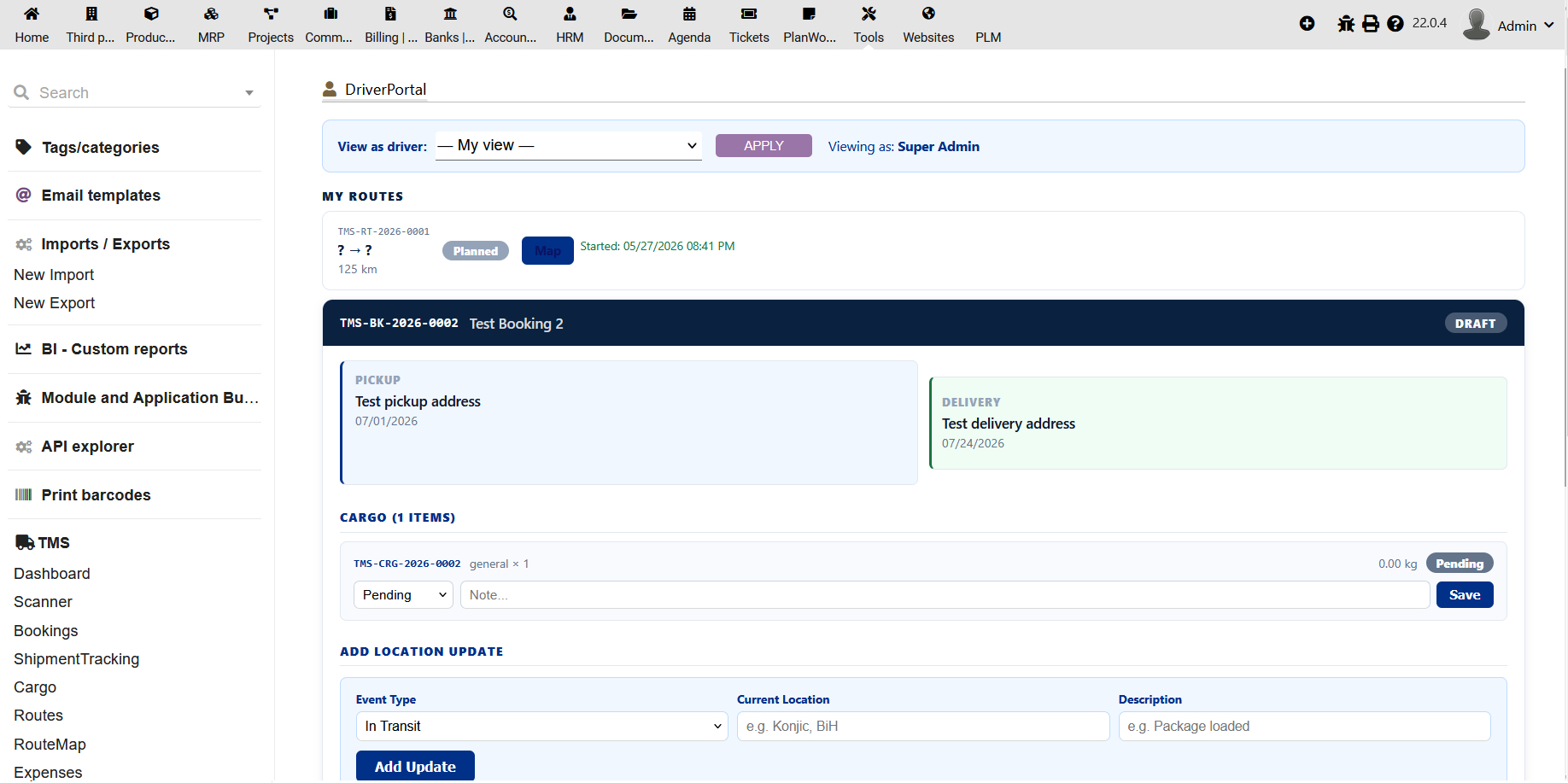 Dolibarr ERP Transport Management System